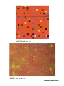 geometric artworks showcased in a magazine