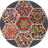 about-the-artist-ruths-process multiple hexagon geometric artworks together in a circular format