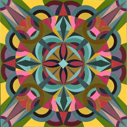 mandala-manifestation-of-love-2008 turquoise on green and yellow mandala